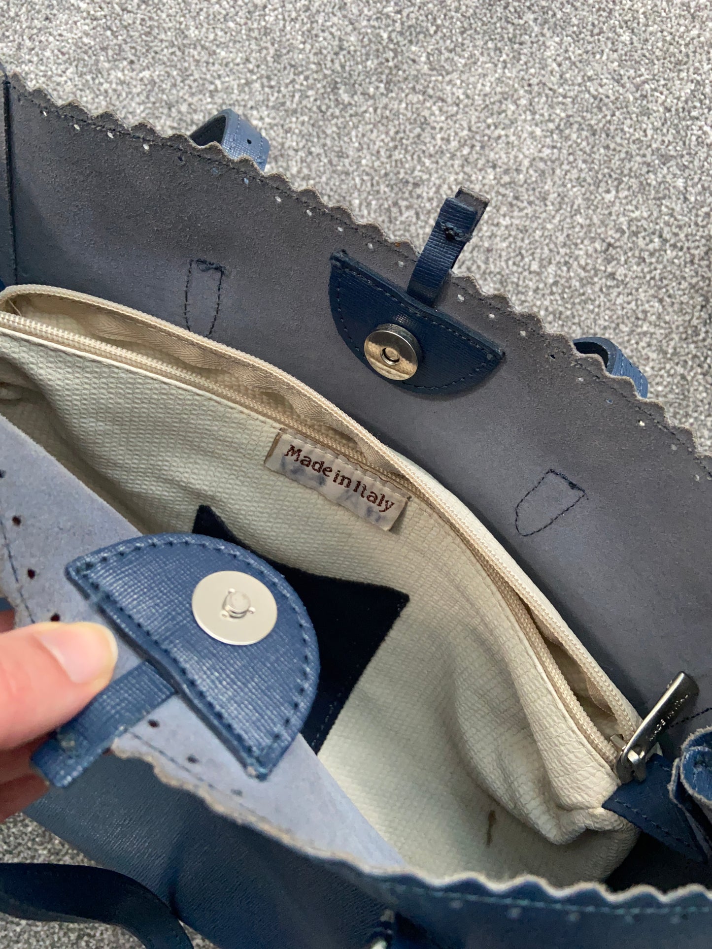 Vintage 00s Blue Leather Tote Bag - Funky Cat