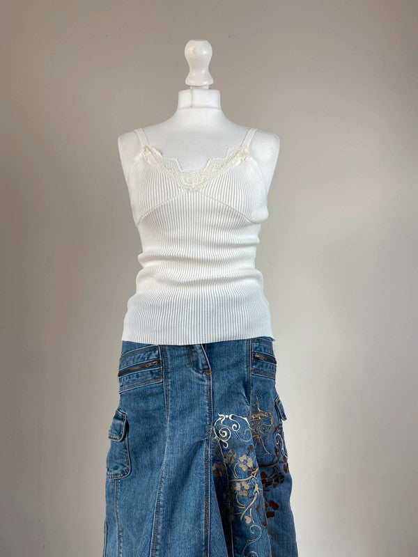 00s Ribbed Lace Cami Top - Size M