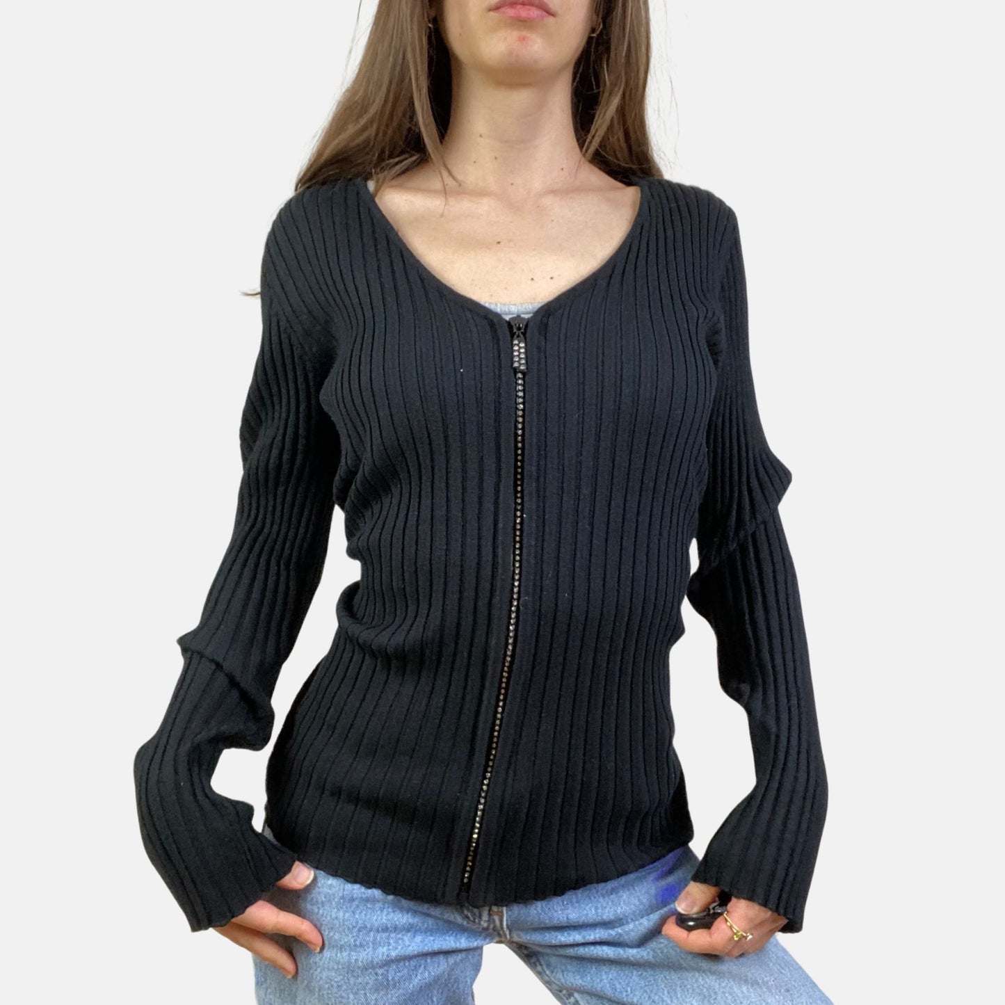 00s Diamanté Zip Jumper - Size M/L