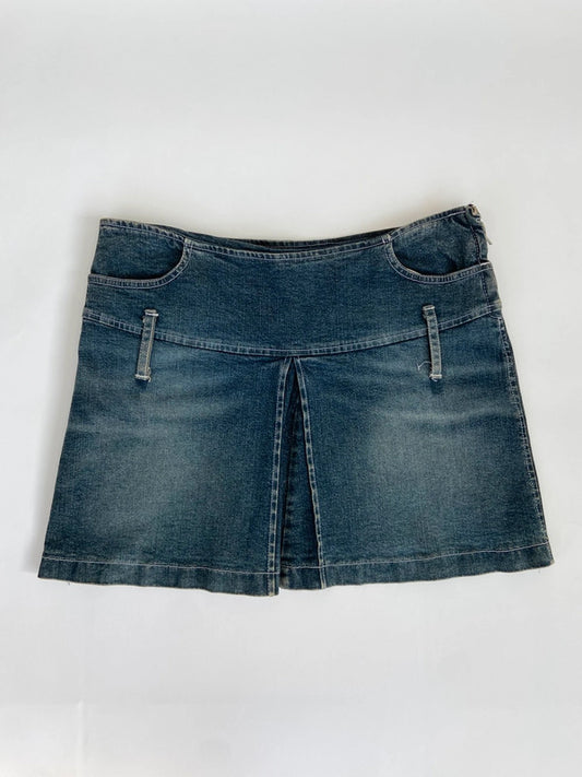 00s Pleated Denim Mini Skirt - Size S/M