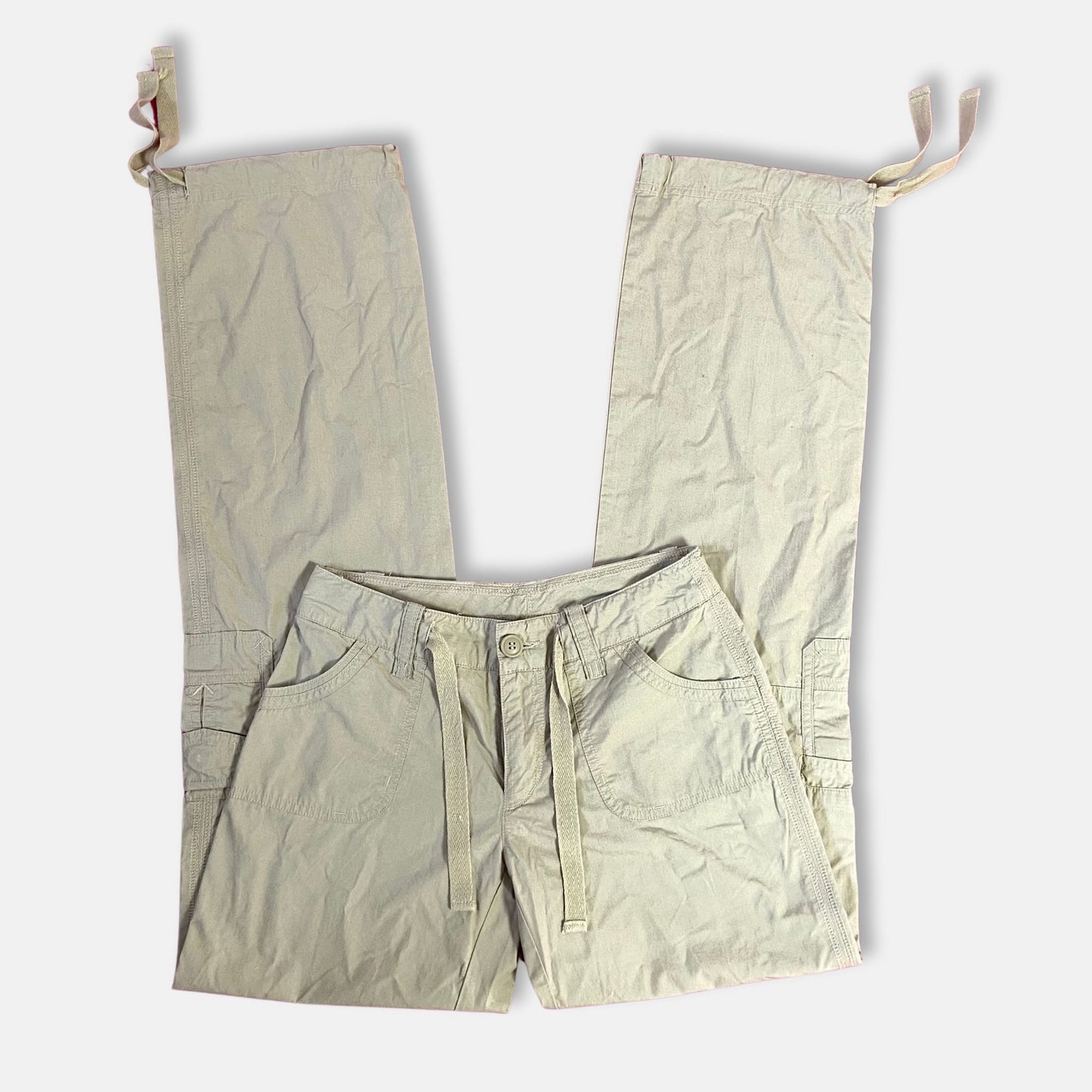 00s Beige Low Rise Cargo Trousers - Size XS