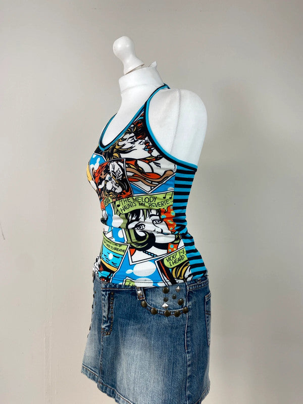00s Comics Graphic Print Halter Top - Size S