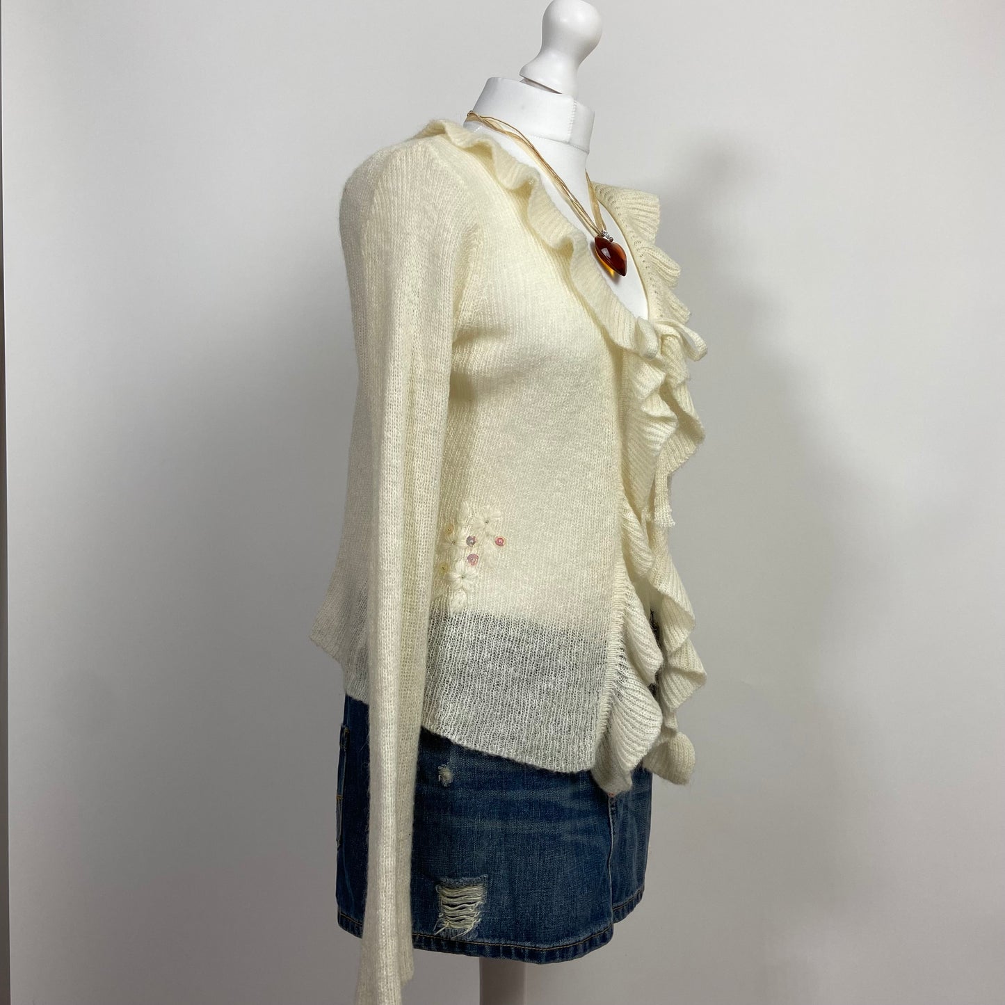 00s Ruffled Knit Cardigan - Size L