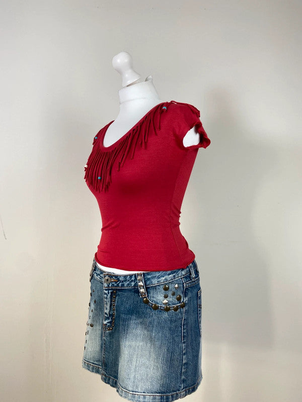 90s Beaded Fringe Baby Tee - Size M
