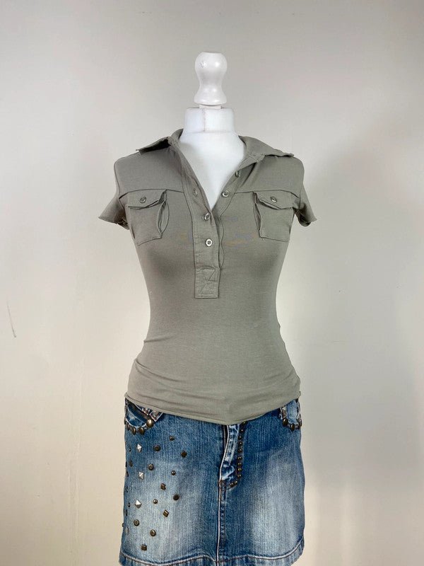 90s Khaki Polo T-Shirt - Size S