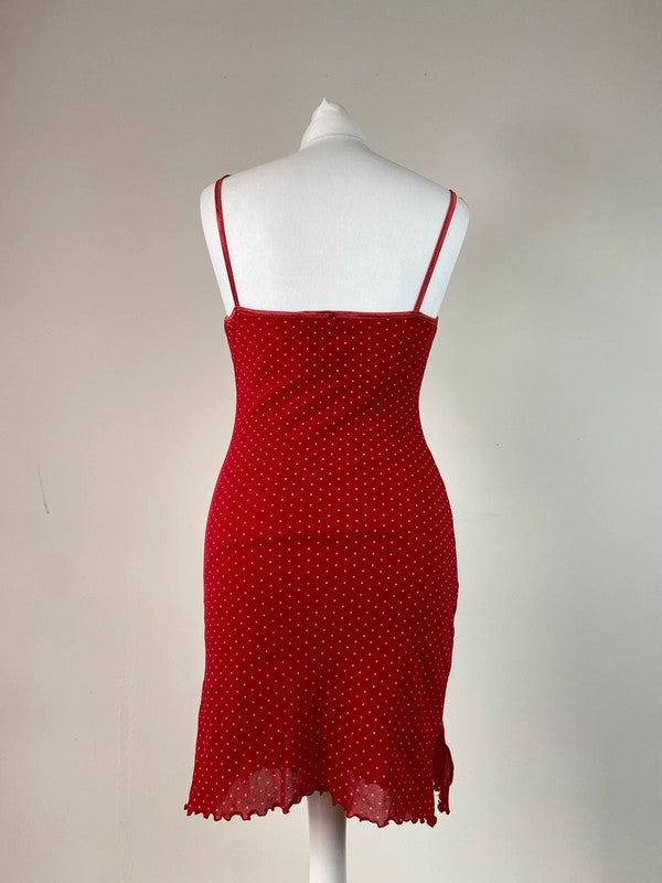 00s Red Polka Dot Lace Dress - Size S