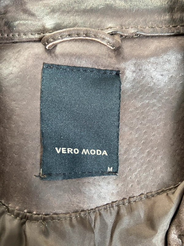 Vintage 00s Belted Leather Jacket - Size S/M - Funky Cat