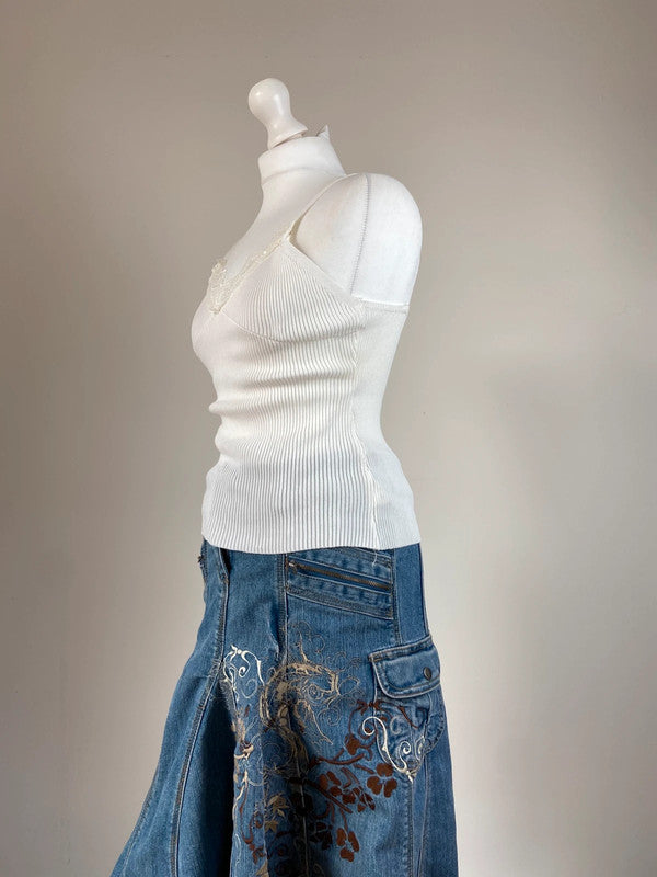 00s Ribbed Lace Cami Top - Size M
