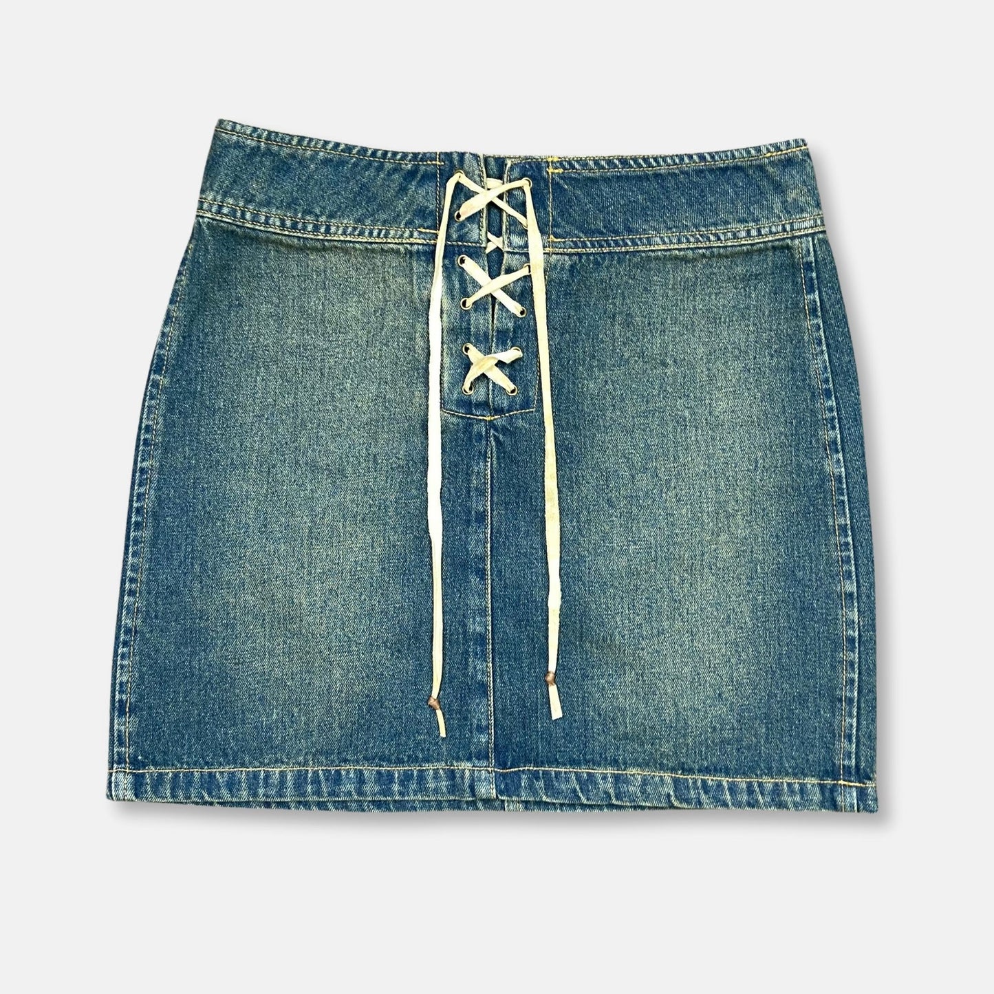 00s Tie Detail Denim Mini Skirt - Size XS - Funky Cat