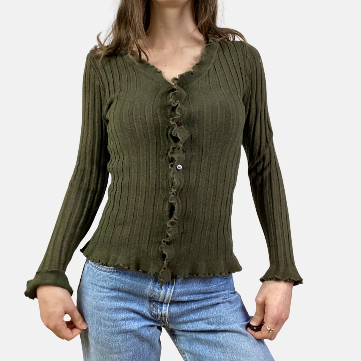 90s Ruffled Cardigan - Size XS