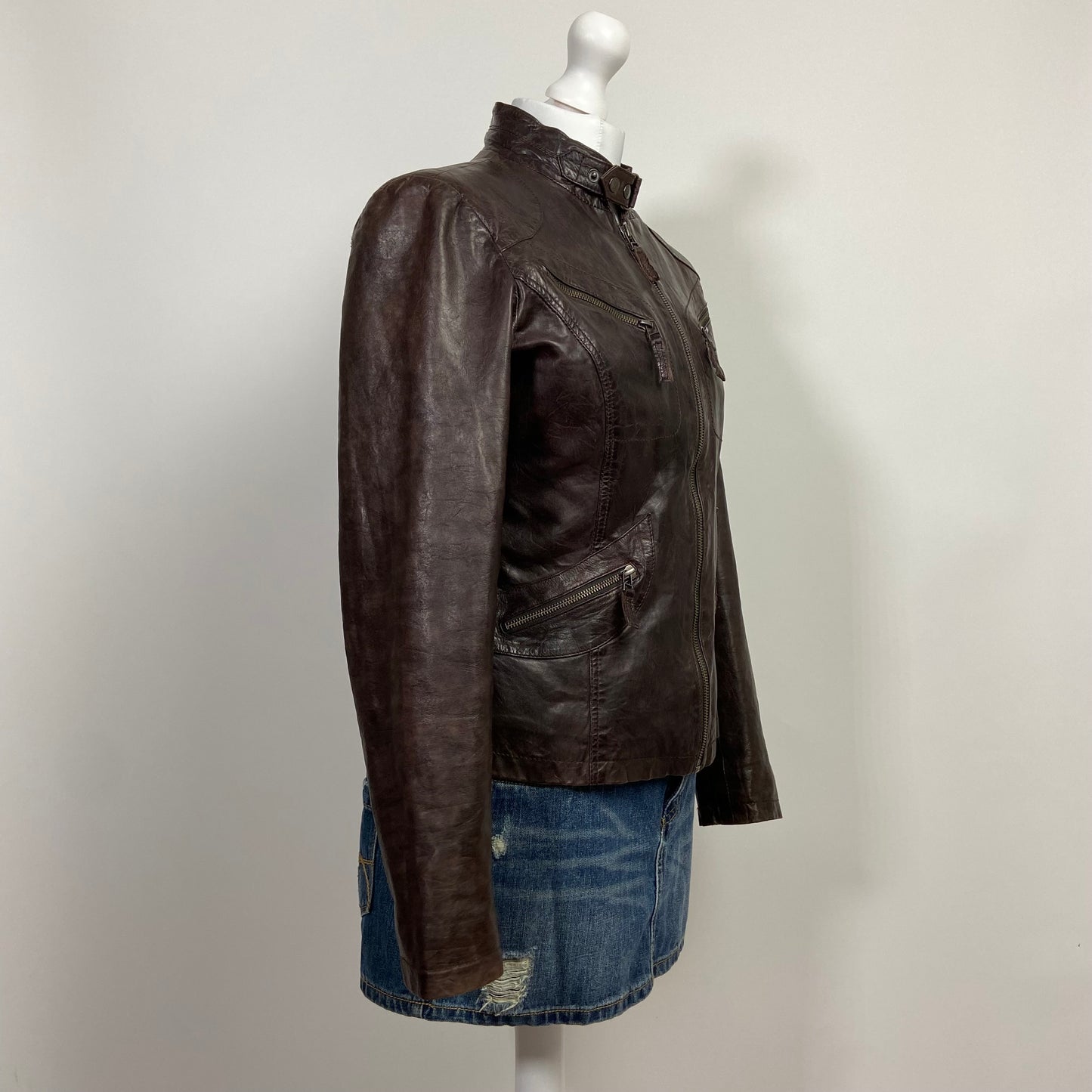 00s Brown Leather Jacket - Size M