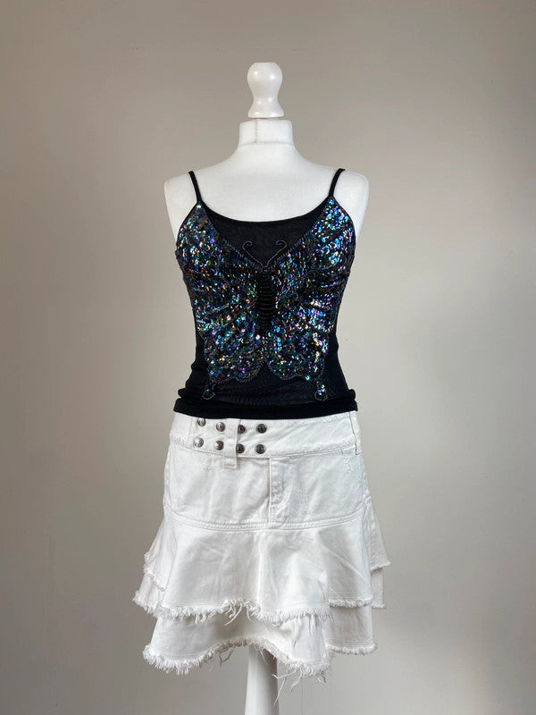 00s Sequin Embellished Butterfly Top - Size S