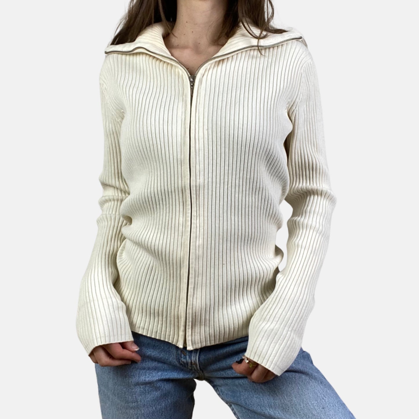 00s Ribbed Zip Jumper - Size M