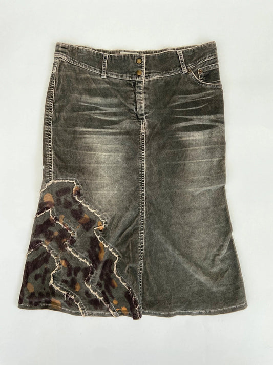 90s Grey Panelled Midi Skirt - Size 8/10