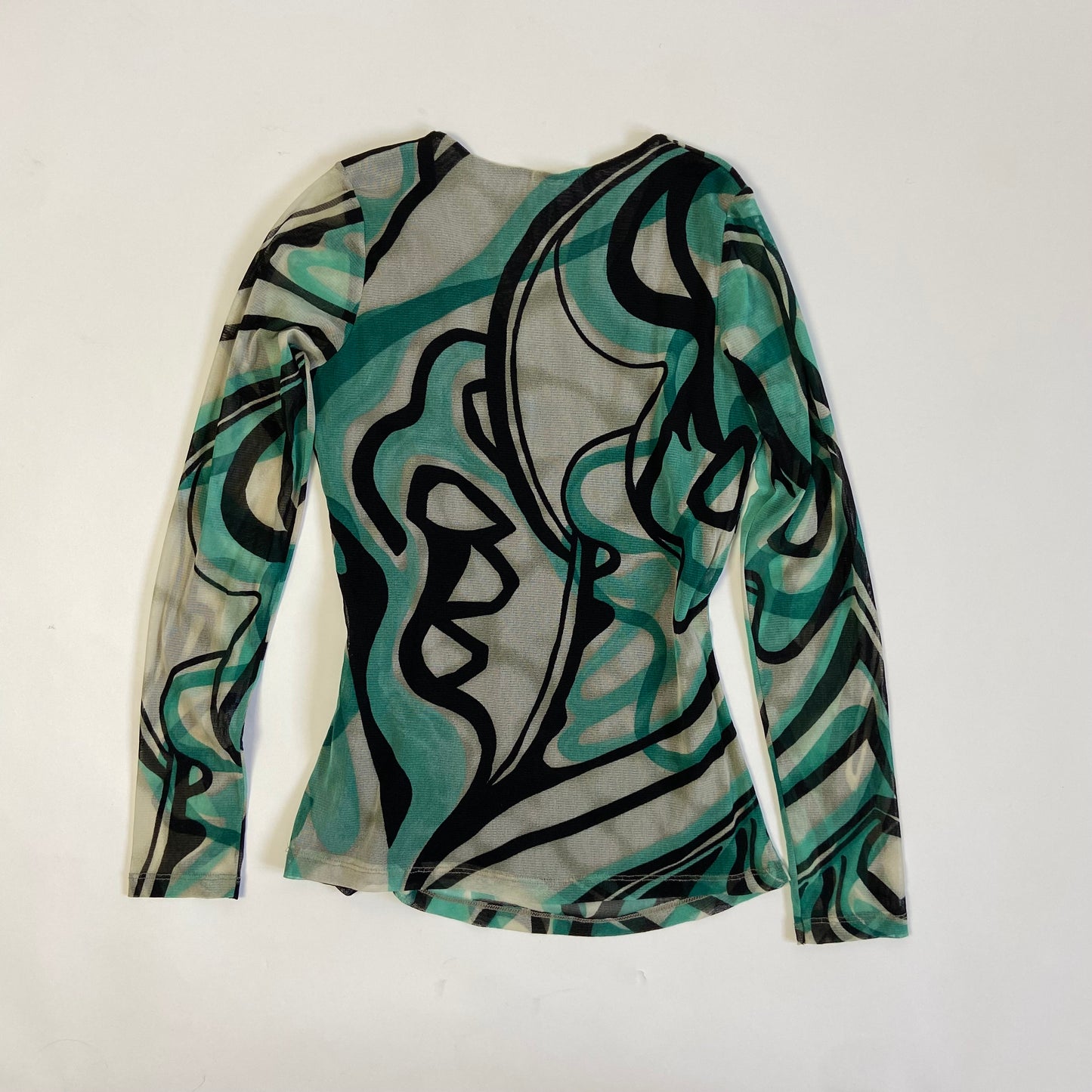 00s Mesh Abstract Print Embroidered Top - Size M