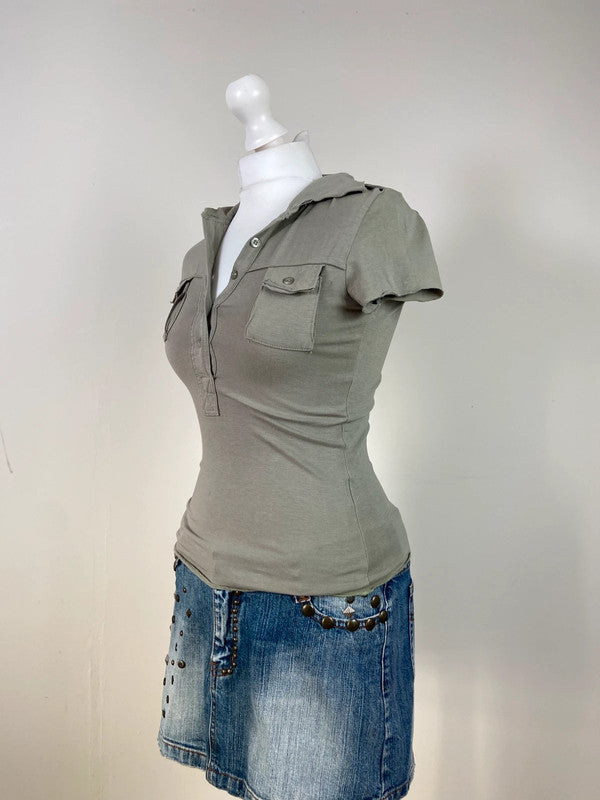 90s Khaki Polo T-Shirt - Size S