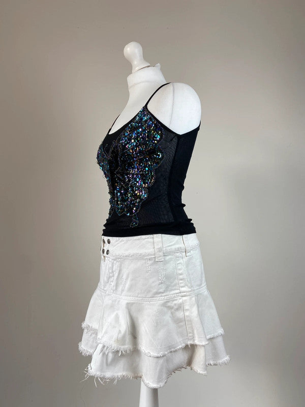00s Sequin Embellished Butterfly Top - Size S