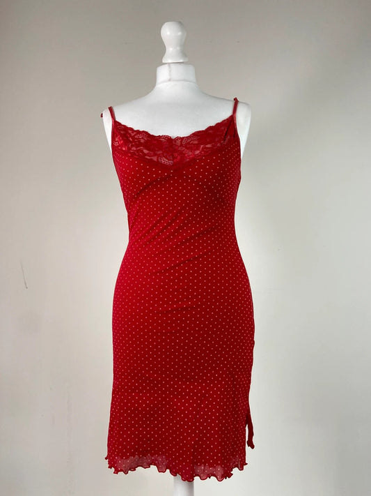 00s Red Polka Dot Lace Dress - Size S
