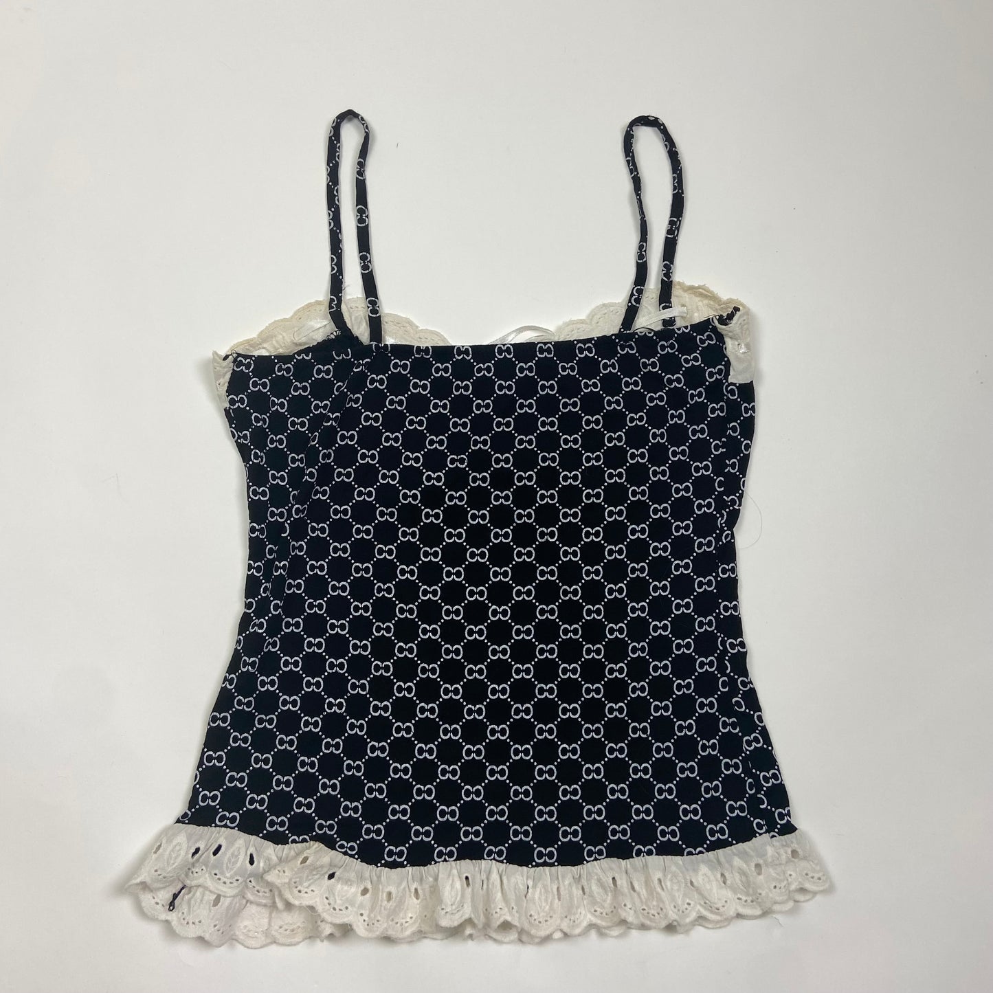 00s Black & White Lace Trim Cami - Size S