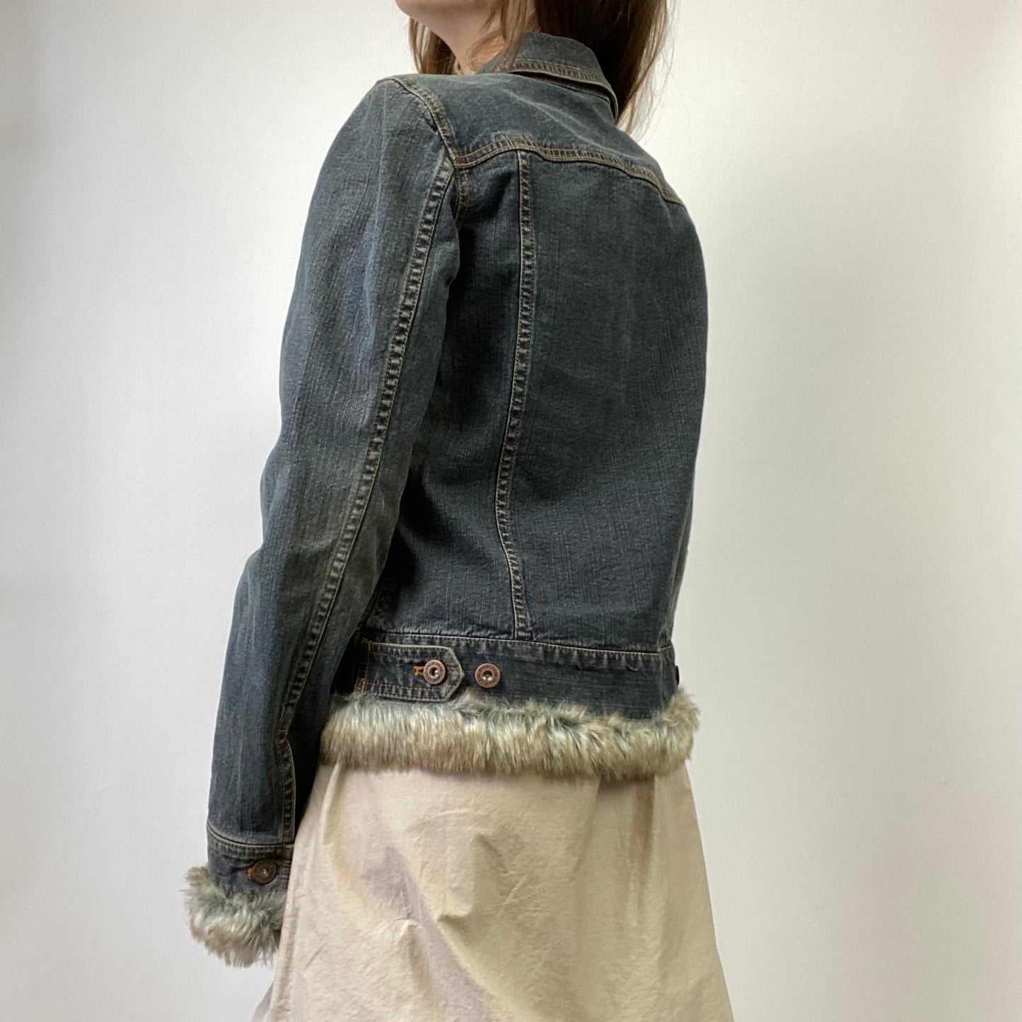 DKNY Fur Denim Jacket - Size S