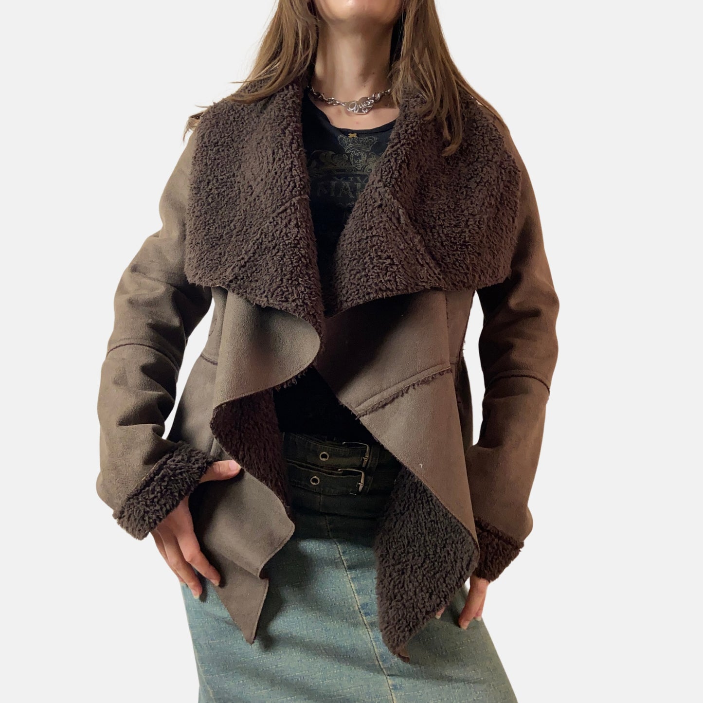 00s Afghan Faux Suede Coat Jacket - Size S - Funky Cat