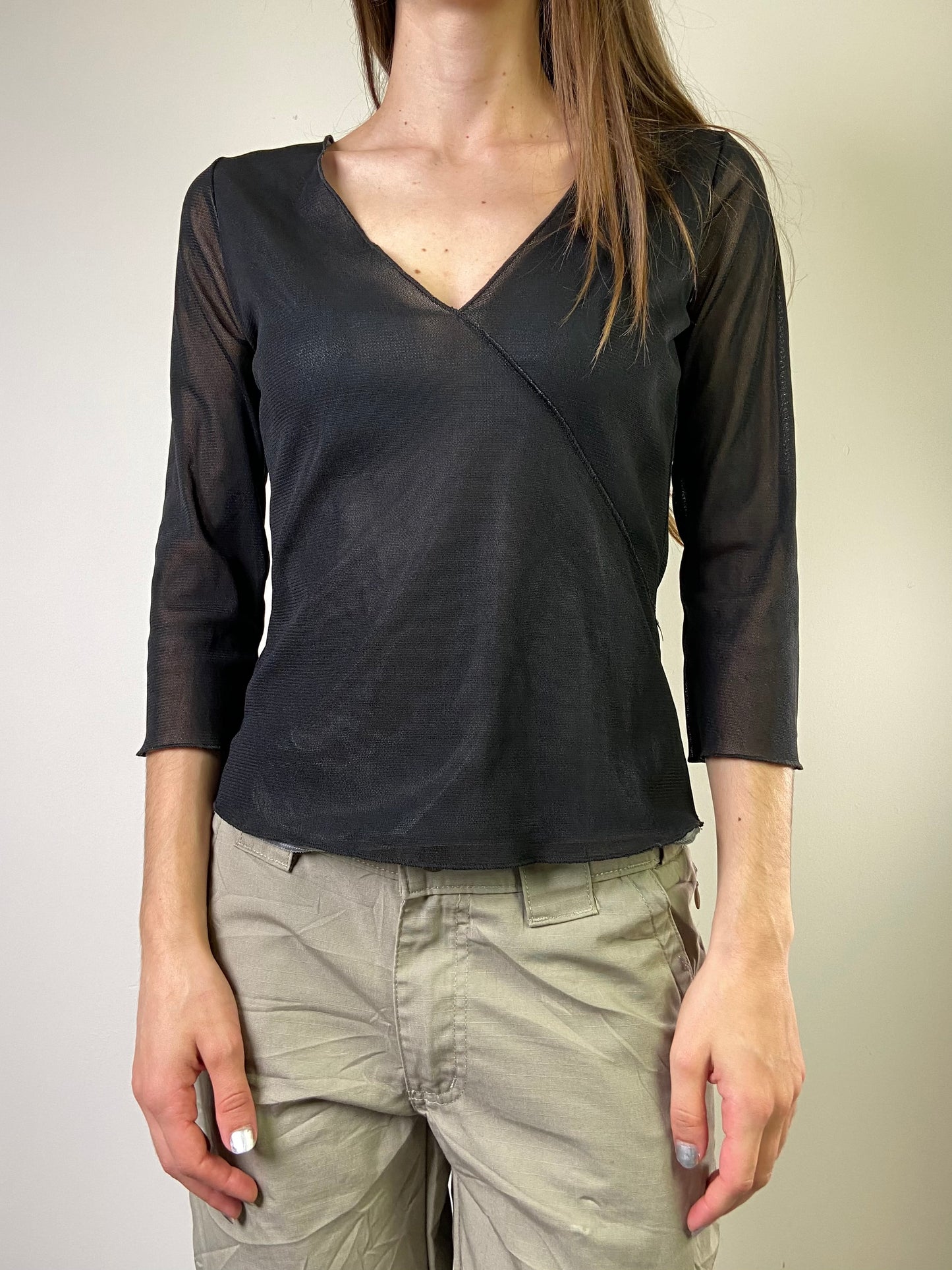 00's Black Mesh Top - Size S - Funky Cat