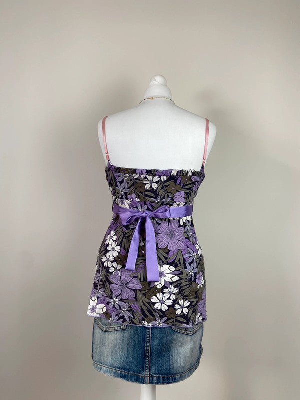 00s Floral Wrap Style Babydoll Top - Size M