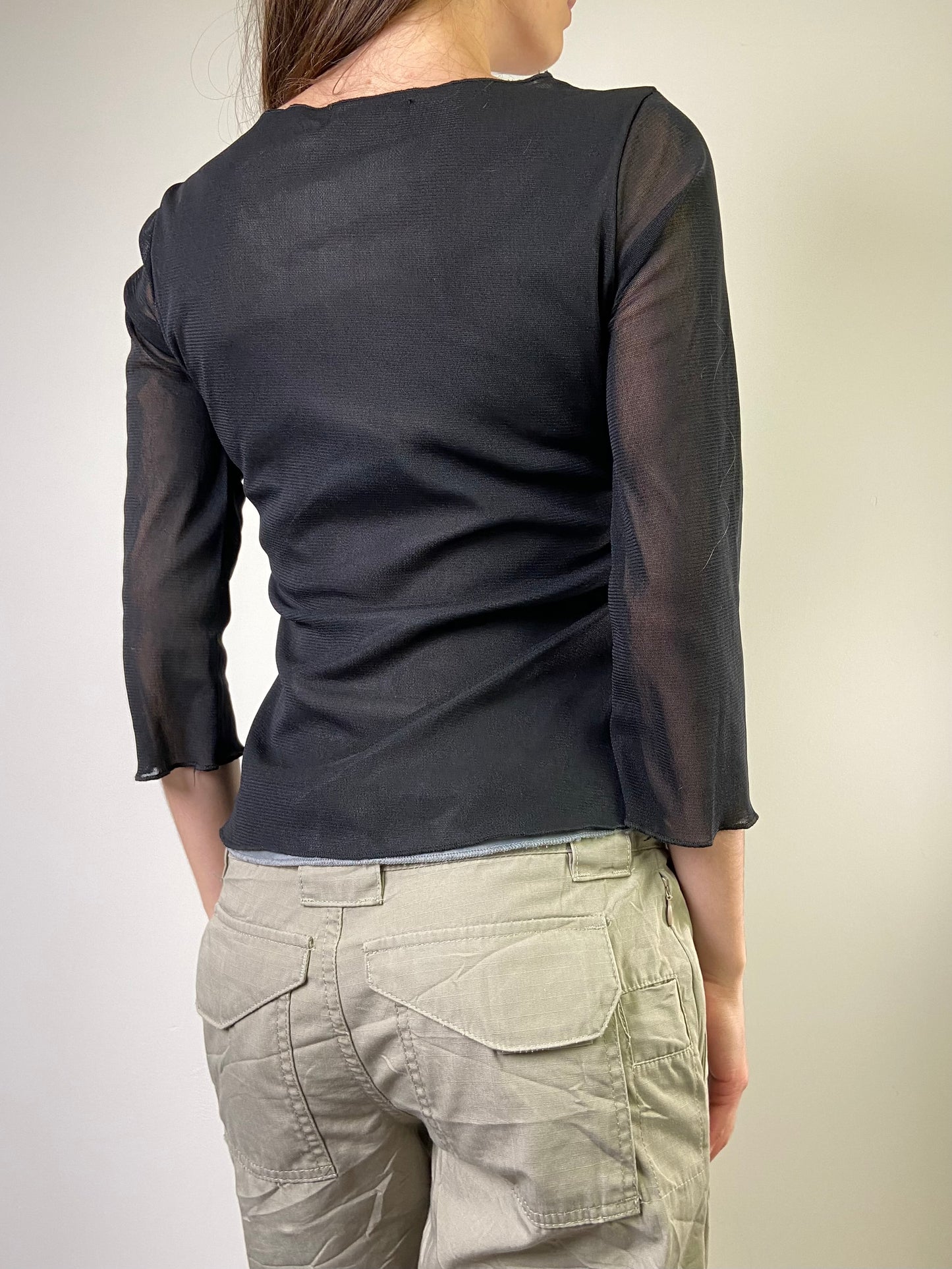 00's Black Mesh Top - Size S - Funky Cat