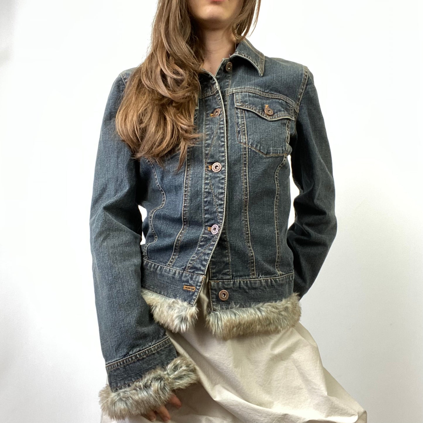 DKNY Fur Denim Jacket - Size S
