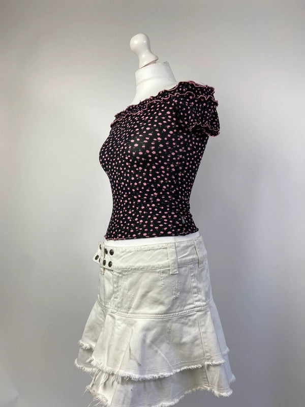 90s Floral Off the Shoulder Baby Tee- Size XS/S