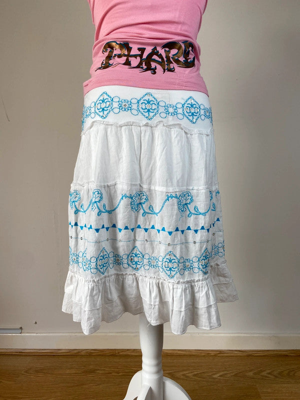 00s White Embroidered Prairie Skirt - Size 10
