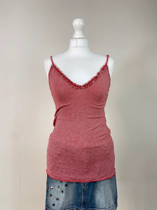 00s Striped Ruffled Cami - Size M