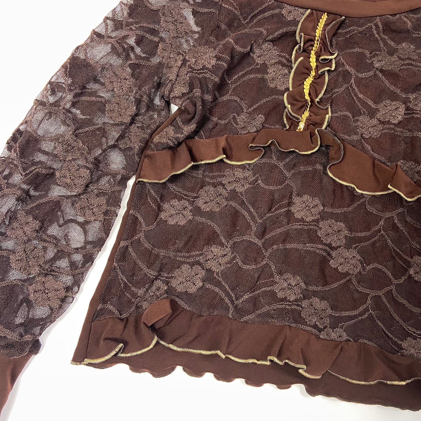 00s Brown Lace Top - Size XS