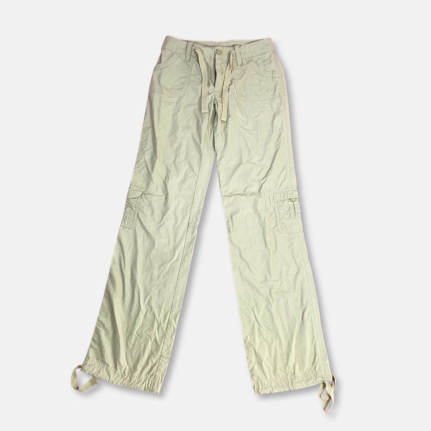 00s Beige Low Rise Cargo Trousers - Size XS