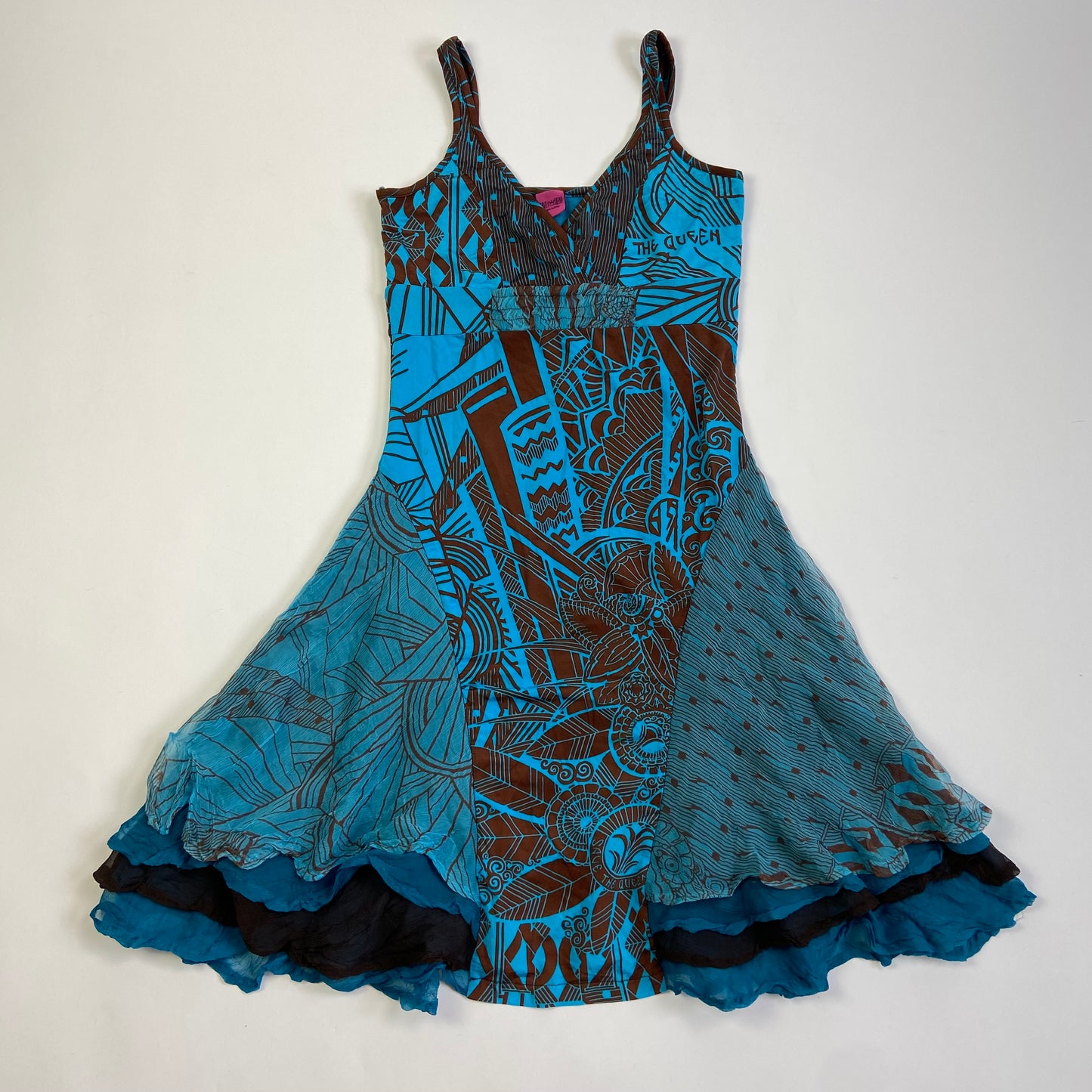 Save The Queen Abstract Print Ruffled Dress - Size M