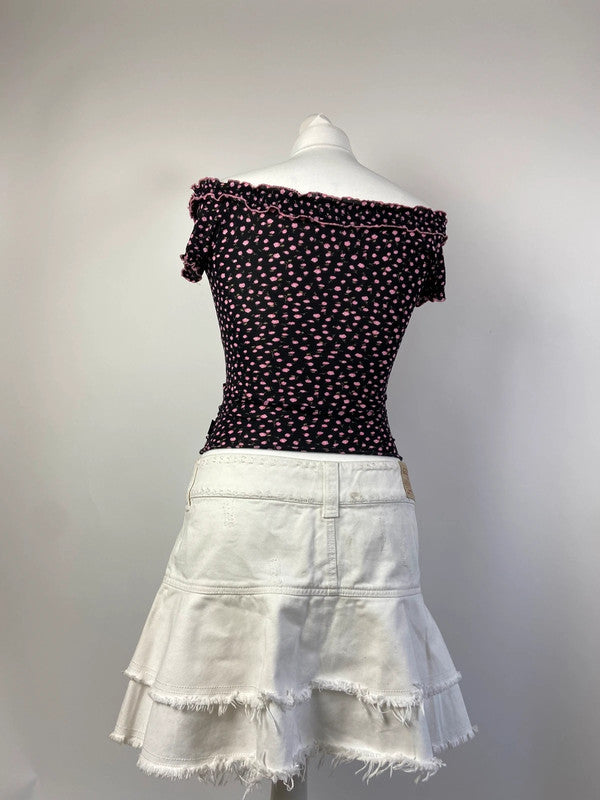 90s Floral Off the Shoulder Baby Tee- Size XS/S