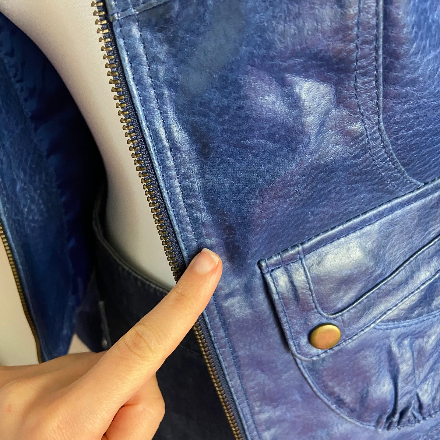 00s Blue Leather Jacket - Size XS