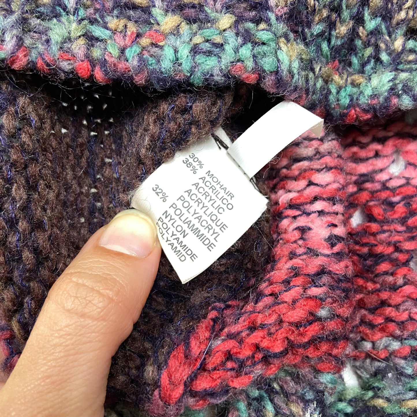 00s Multicoloured Knitted Cardigan - Size M