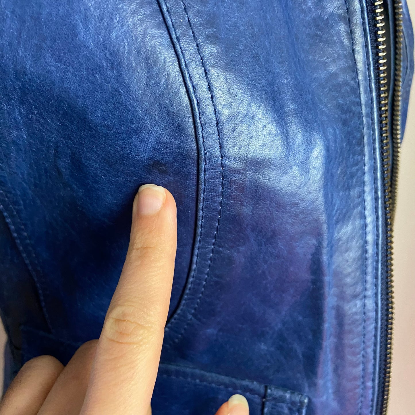 00s Blue Leather Jacket - Size XS