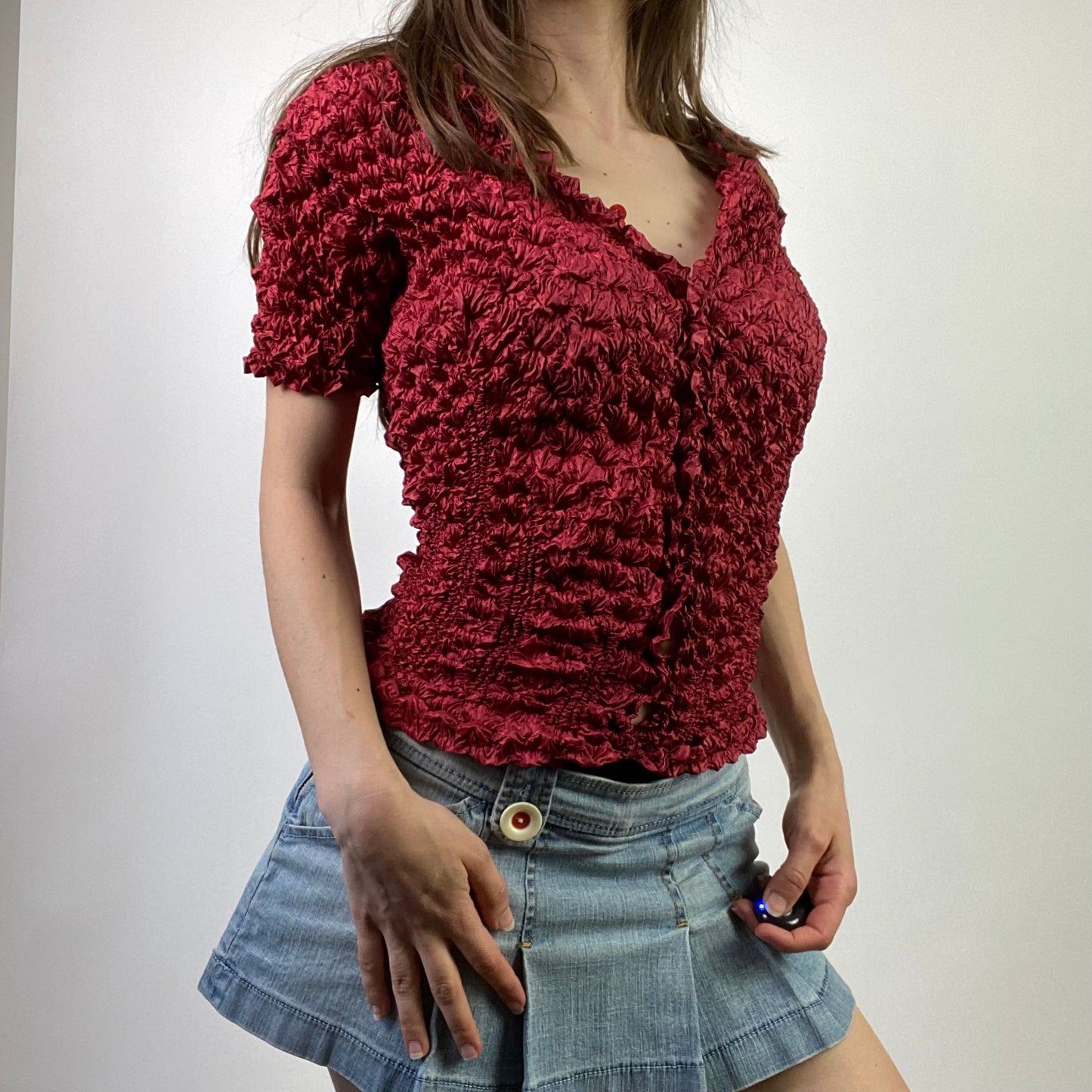 90s Crinkle Popcorn Stretch Shirt - Size S to L