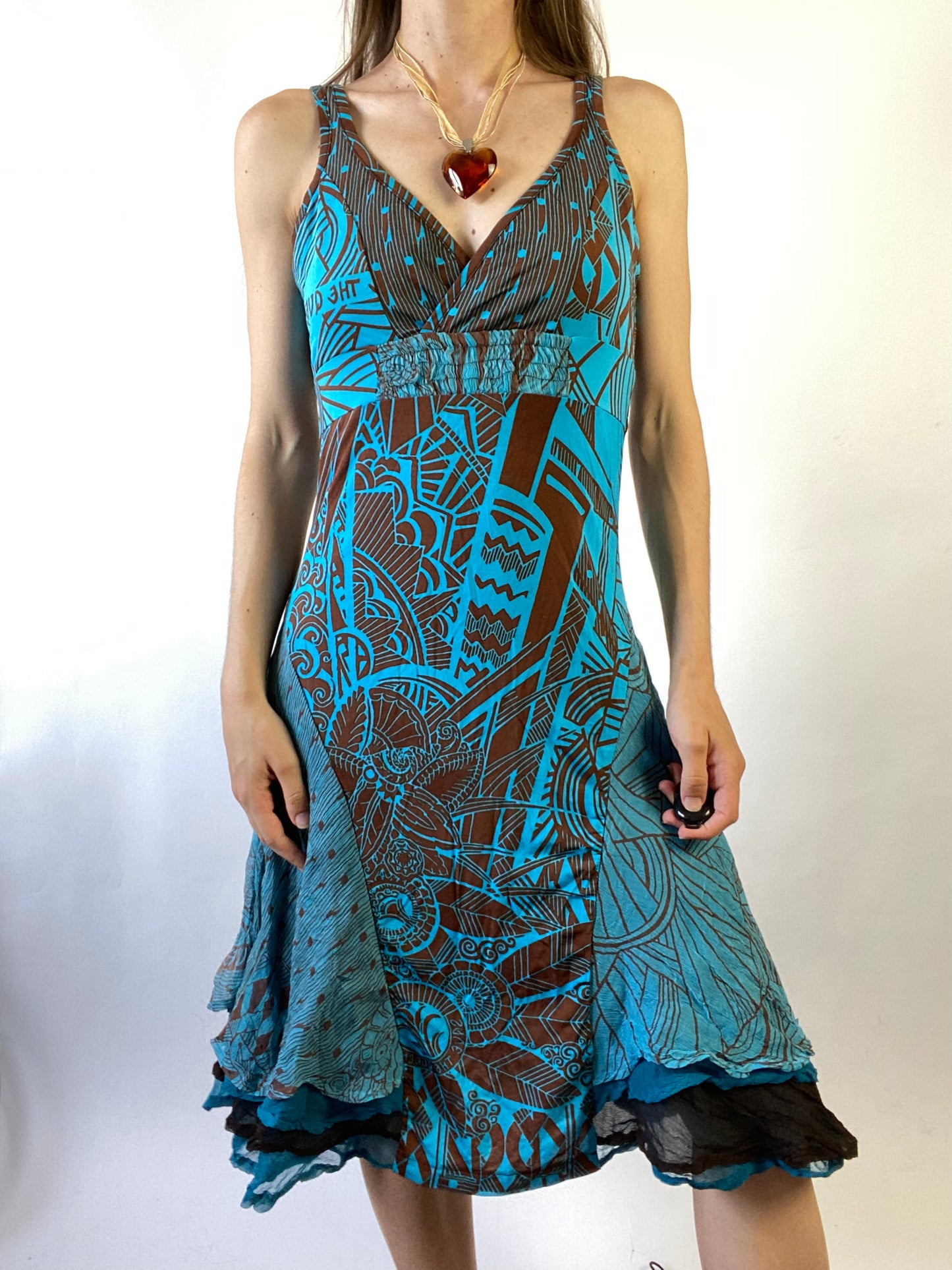 Save The Queen Abstract Print Ruffled Dress - Size M