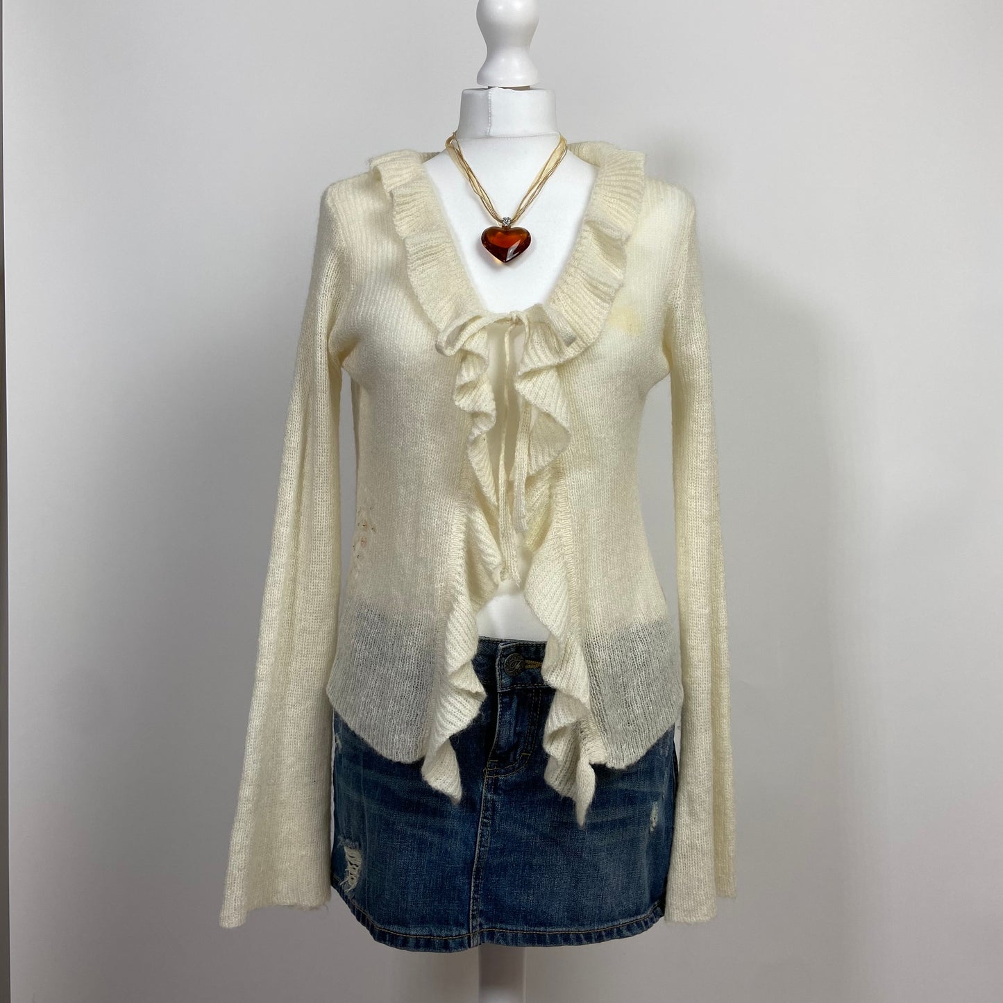 00s Ruffled Knit Cardigan - Size L