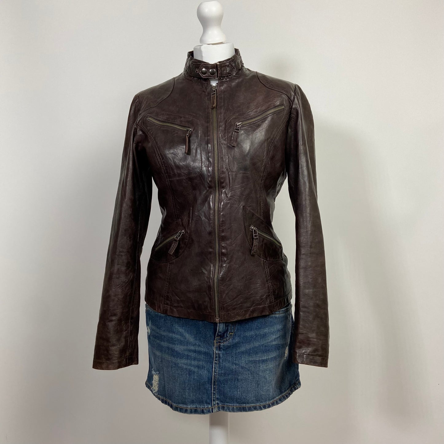 00s Brown Leather Jacket - Size M