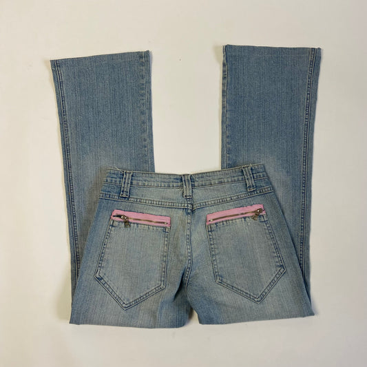 00s Flared Jeans With Pink Details - Size 6/8