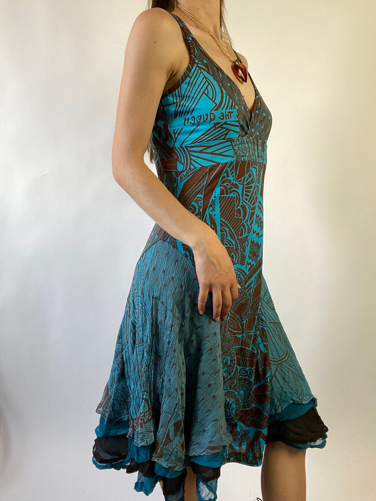 Save The Queen Abstract Print Ruffled Dress - Size M