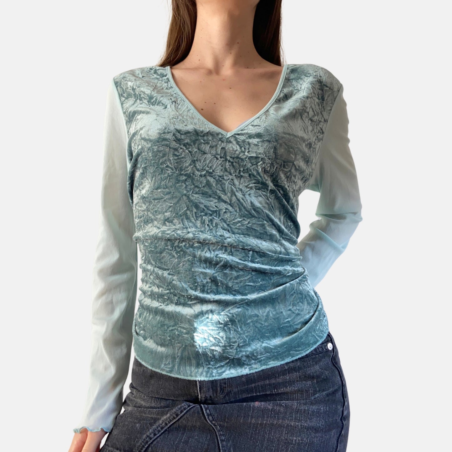 00s Mesh & Velvet Top - Size M - Funky Cat