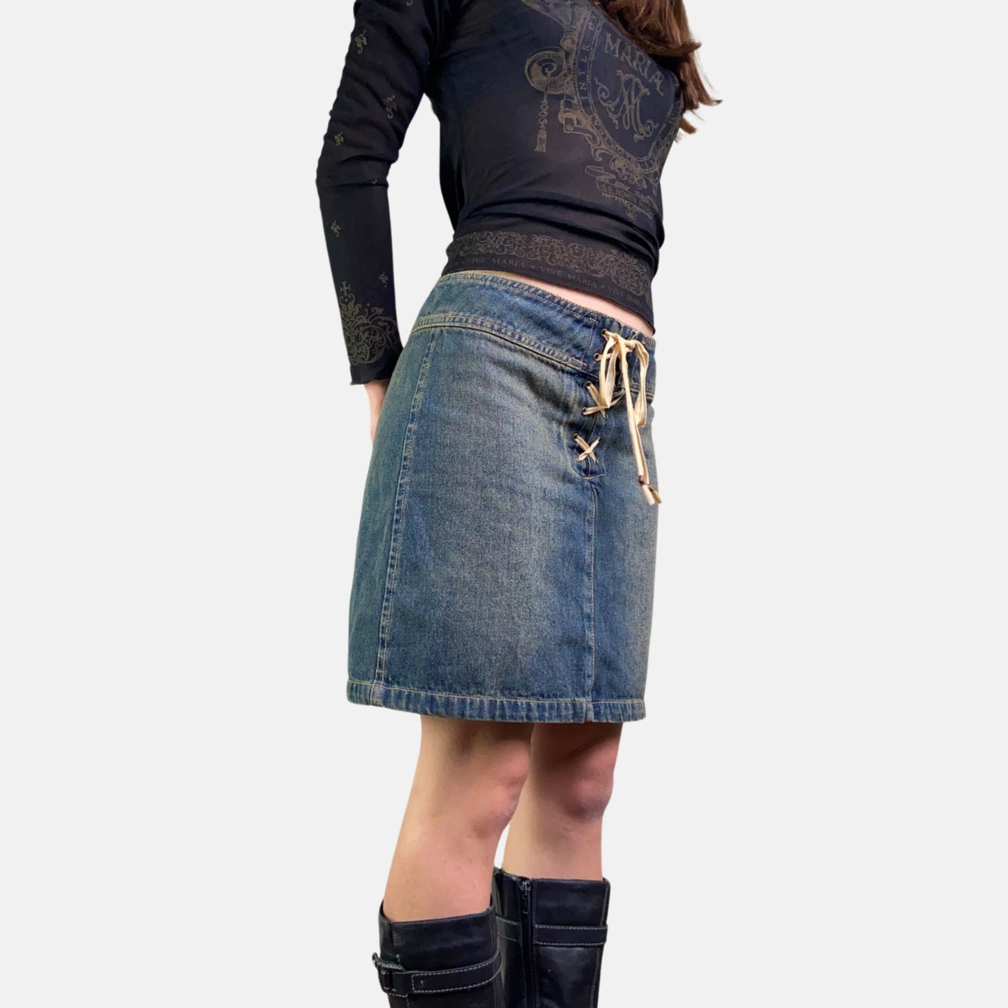 00s Tie Detail Denim Mini Skirt - Size XS - Funky Cat