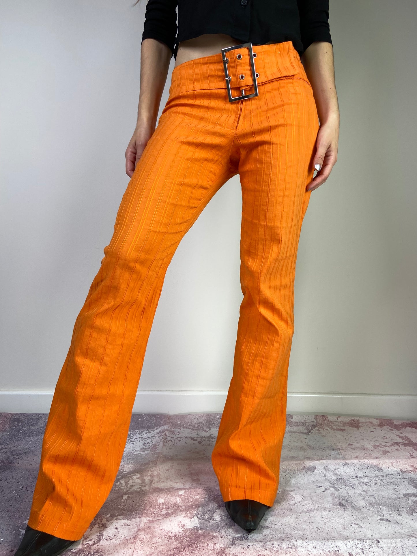 00's Orange Flares with Belt - Size XS - Funky Cat
