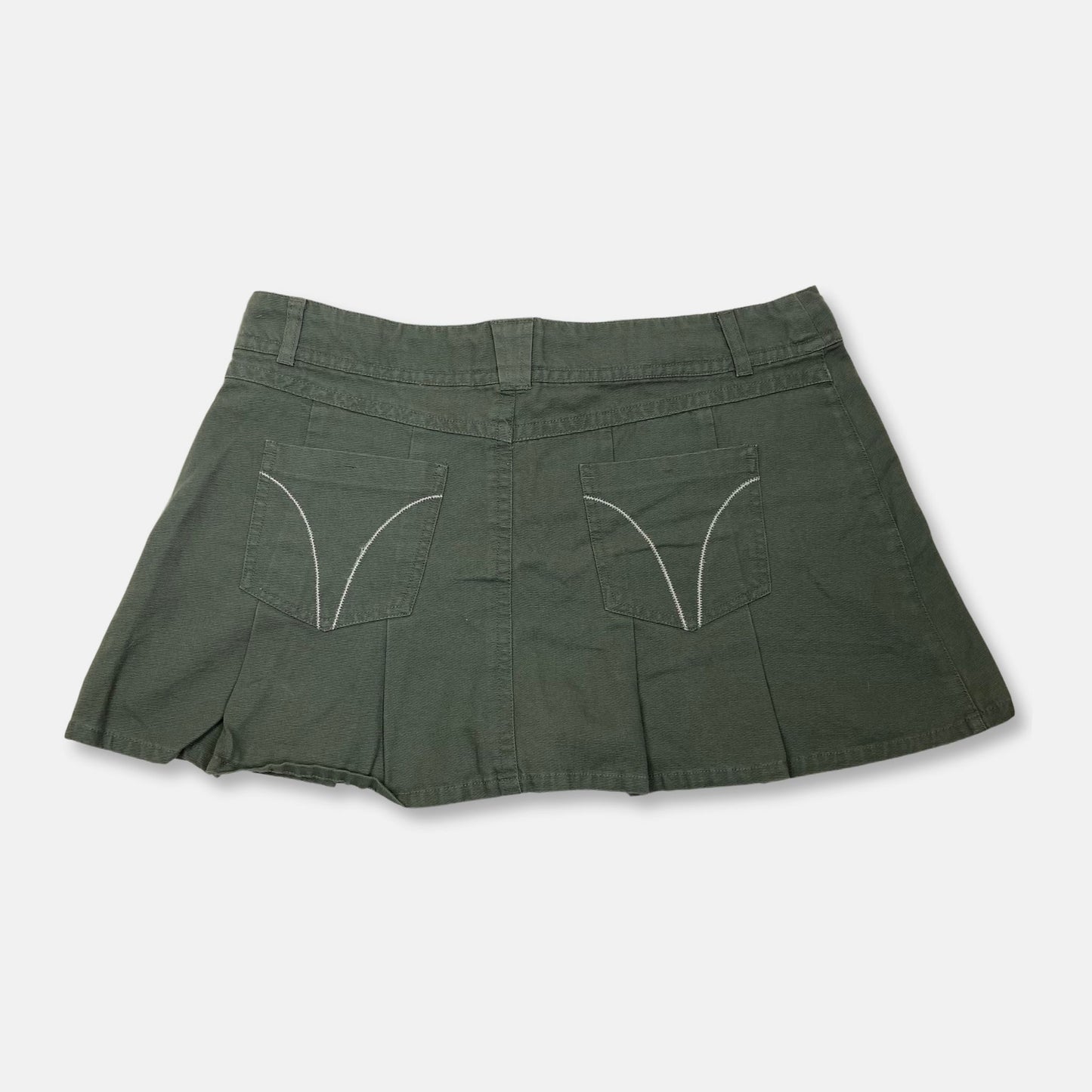 00s Khaki Pleated Mini Skirt - Size M/L - Funky Cat