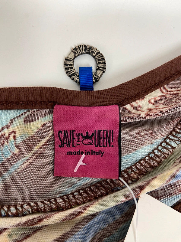 Save The Queen Embellished T-Shirt With Cup Sleeves - Size M/L
